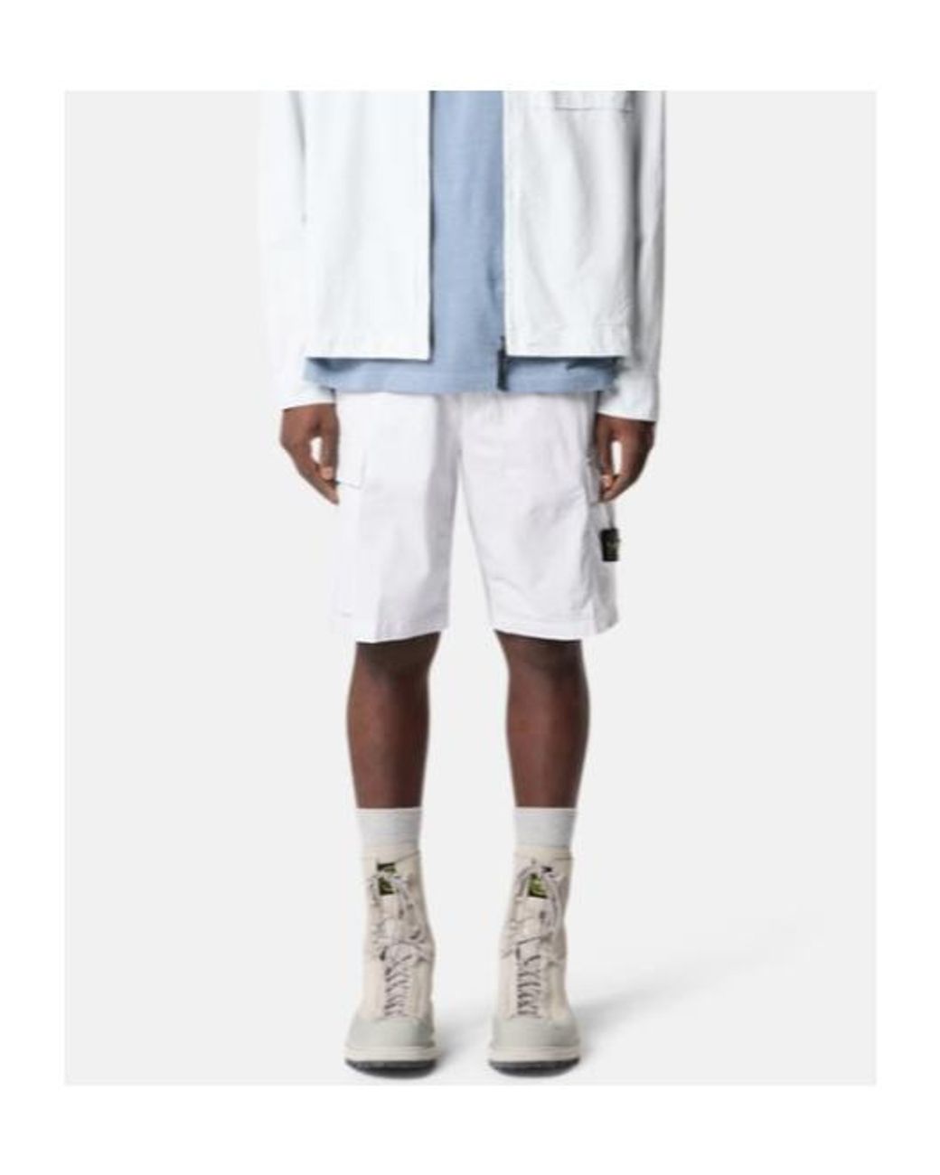 Stone Island White Regular Fit Cargo Bermuda Shorts for men