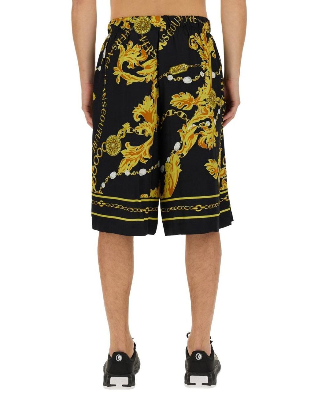 Versace Jeans Black Couture Barocco-Printed Knee-Length Track Shorts for men