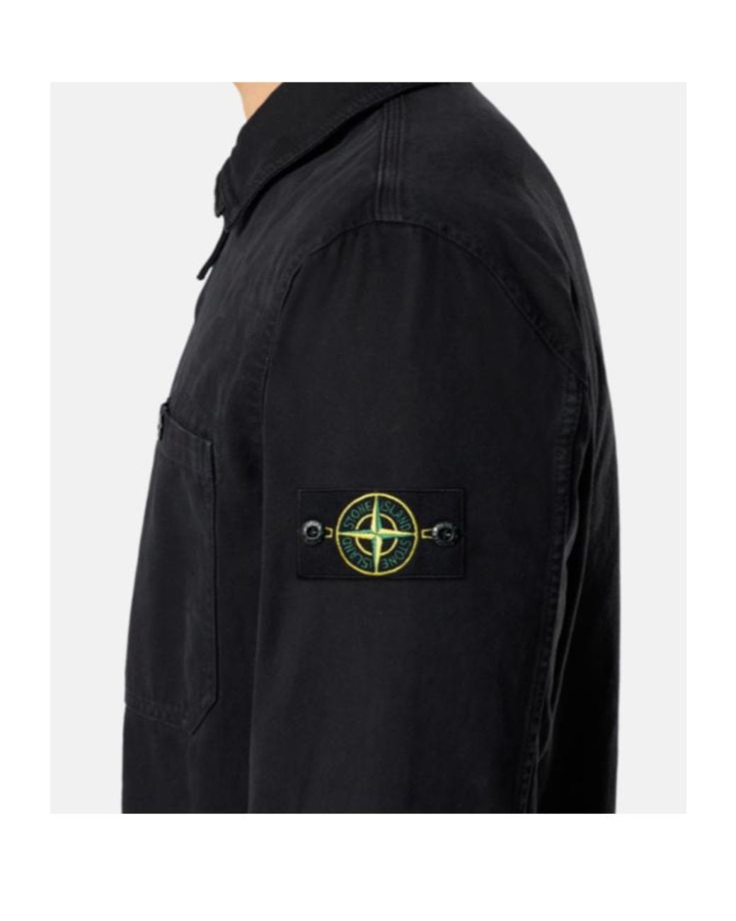 Stone Island Black Logo Patch Zipped Overshirt for men