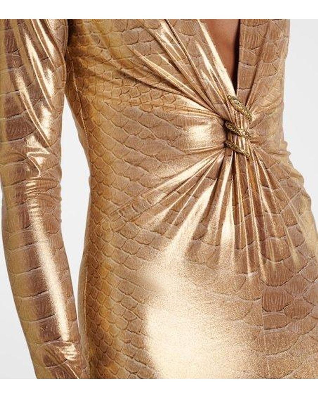 Roberto Cavalli Natural Embellished Snake-Print Midi Dress
