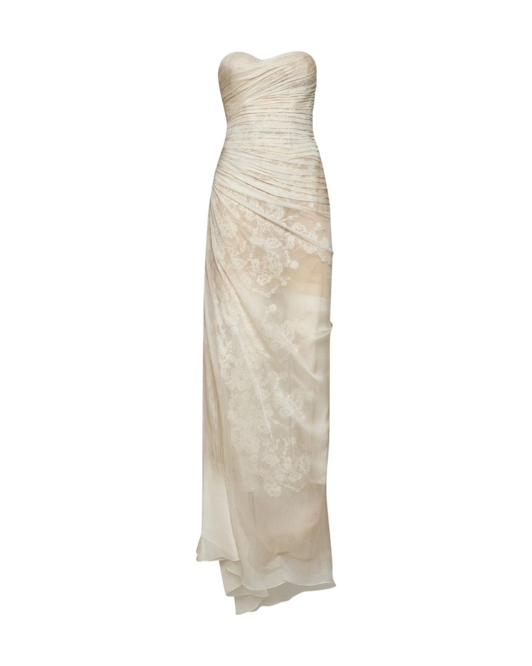 Ermanno Scervino White Lace Embroidered Georgette Strapless Dress
