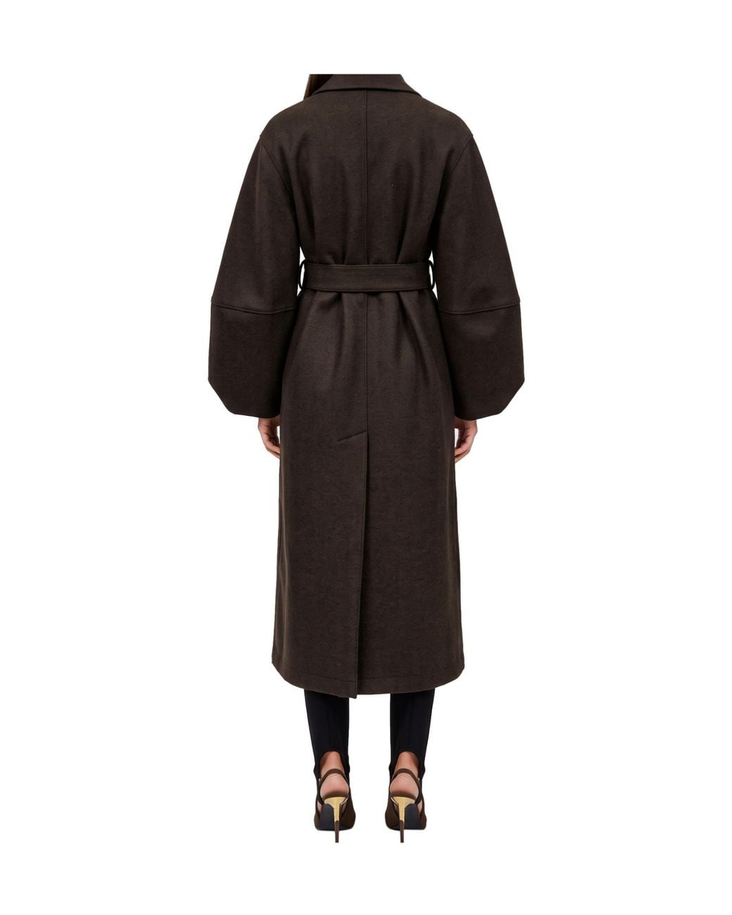 Harris Wharf London Black Belted Balloon-Sleeve Oversized Coat