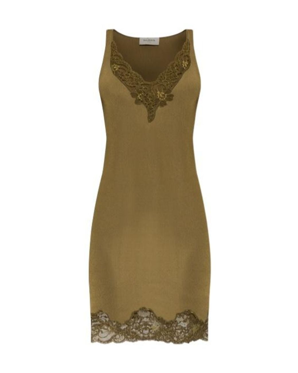 Balmain Green V-Neck Lace Trim Mini Dress