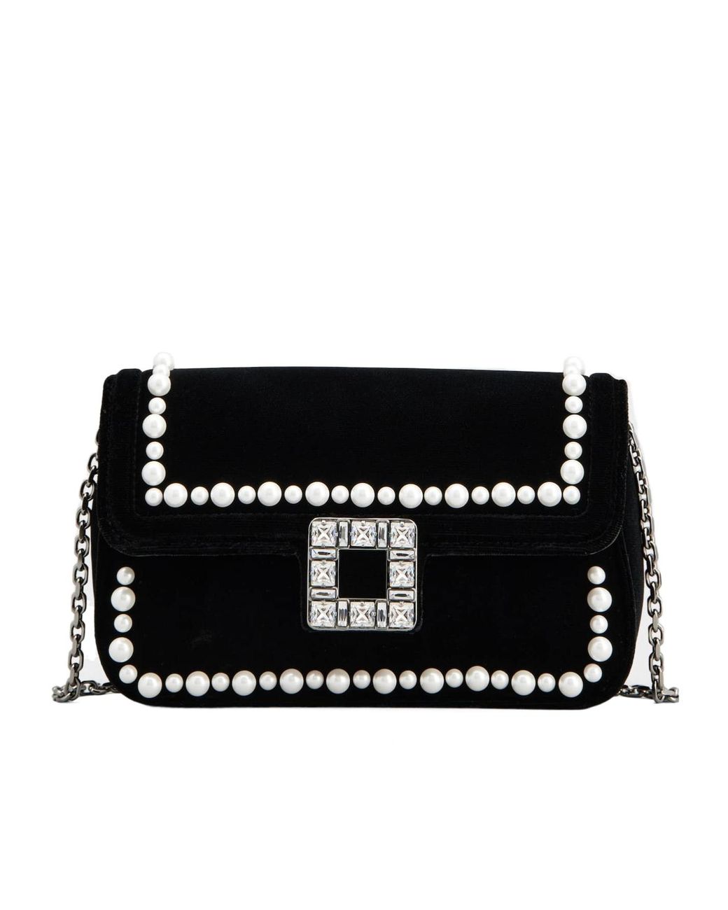 Roger Vivier Black Jeu De Fille Embellished Velvet Clutch Bag