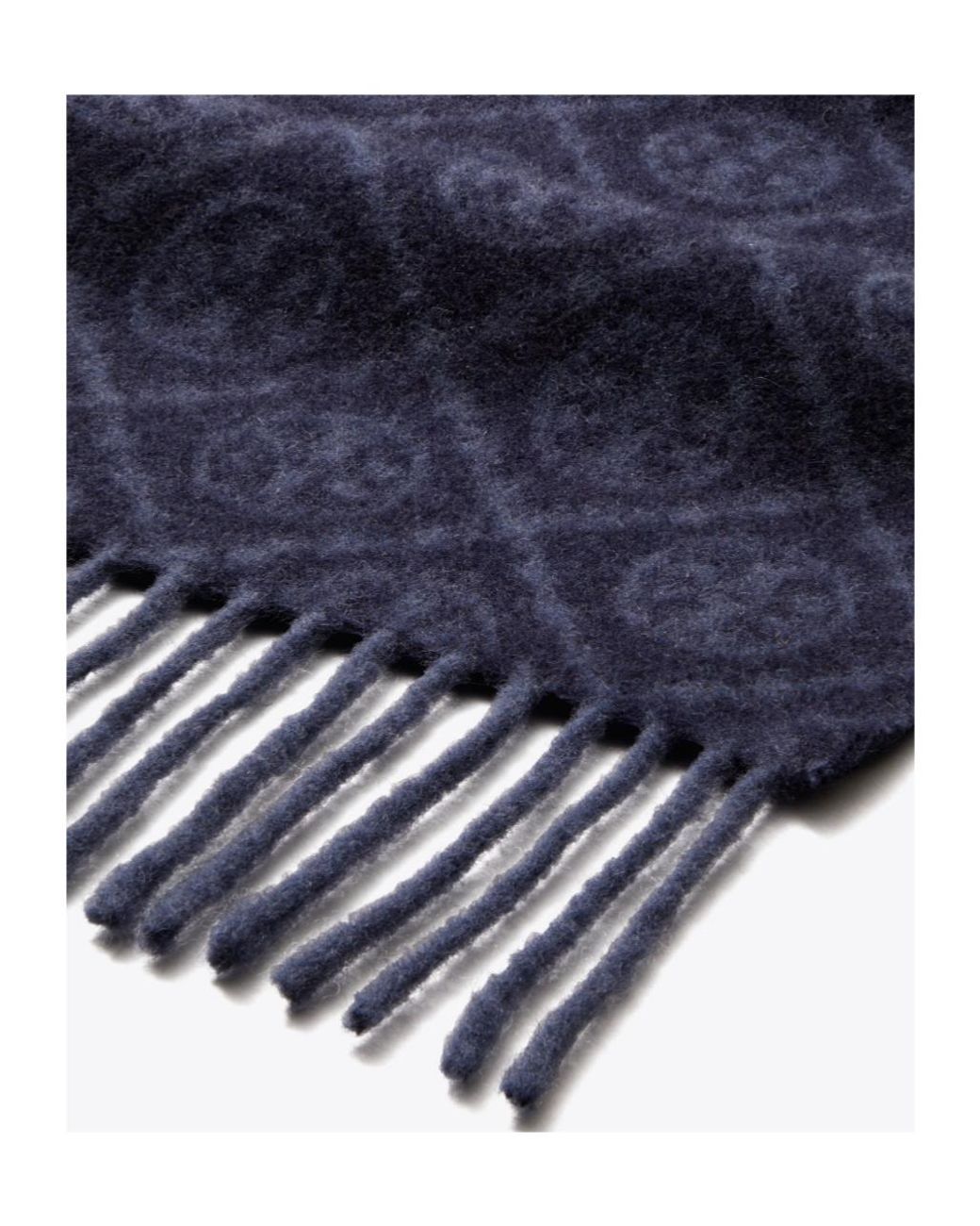 Tory Burch Blue T Monogram Jacquard Scarf