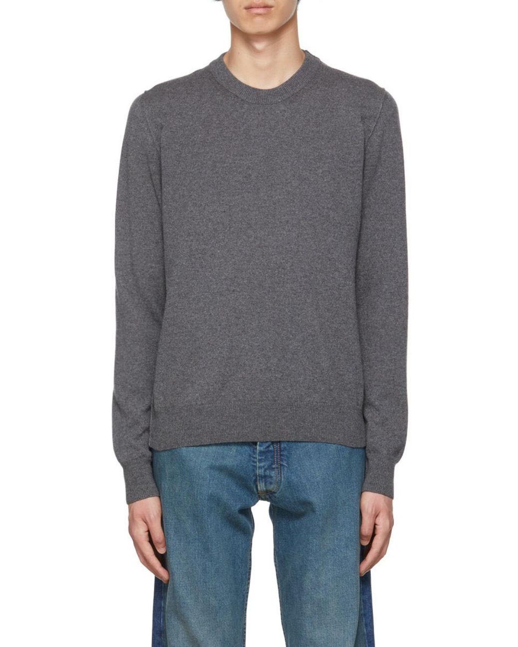 Maison Margiela Gray Signature Four-Stitch Crewneck Jumper for men