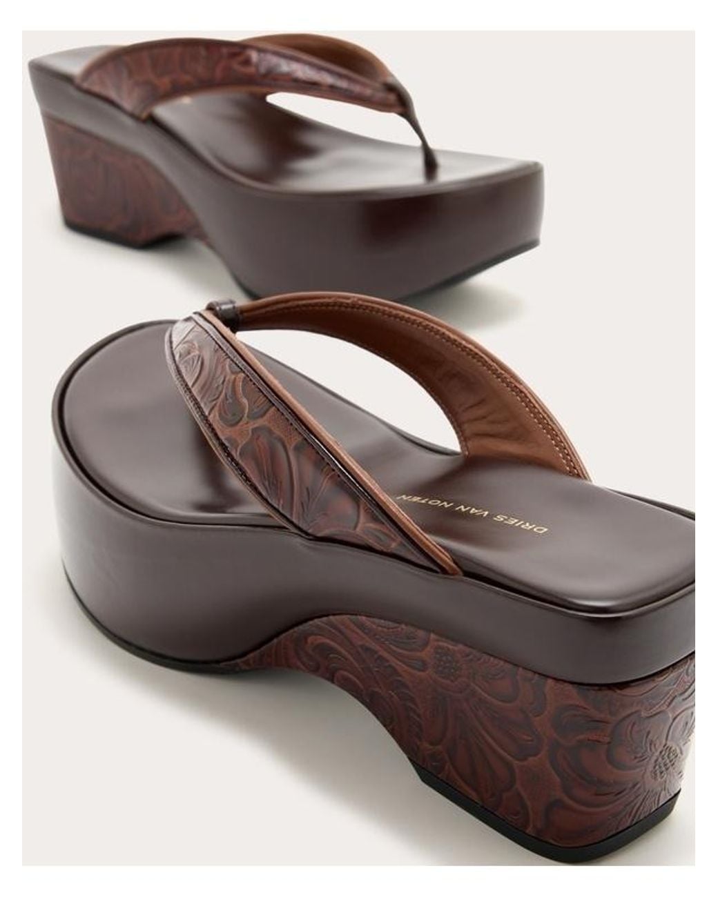 Dries Van Noten Brown Thong Wedge Sandals