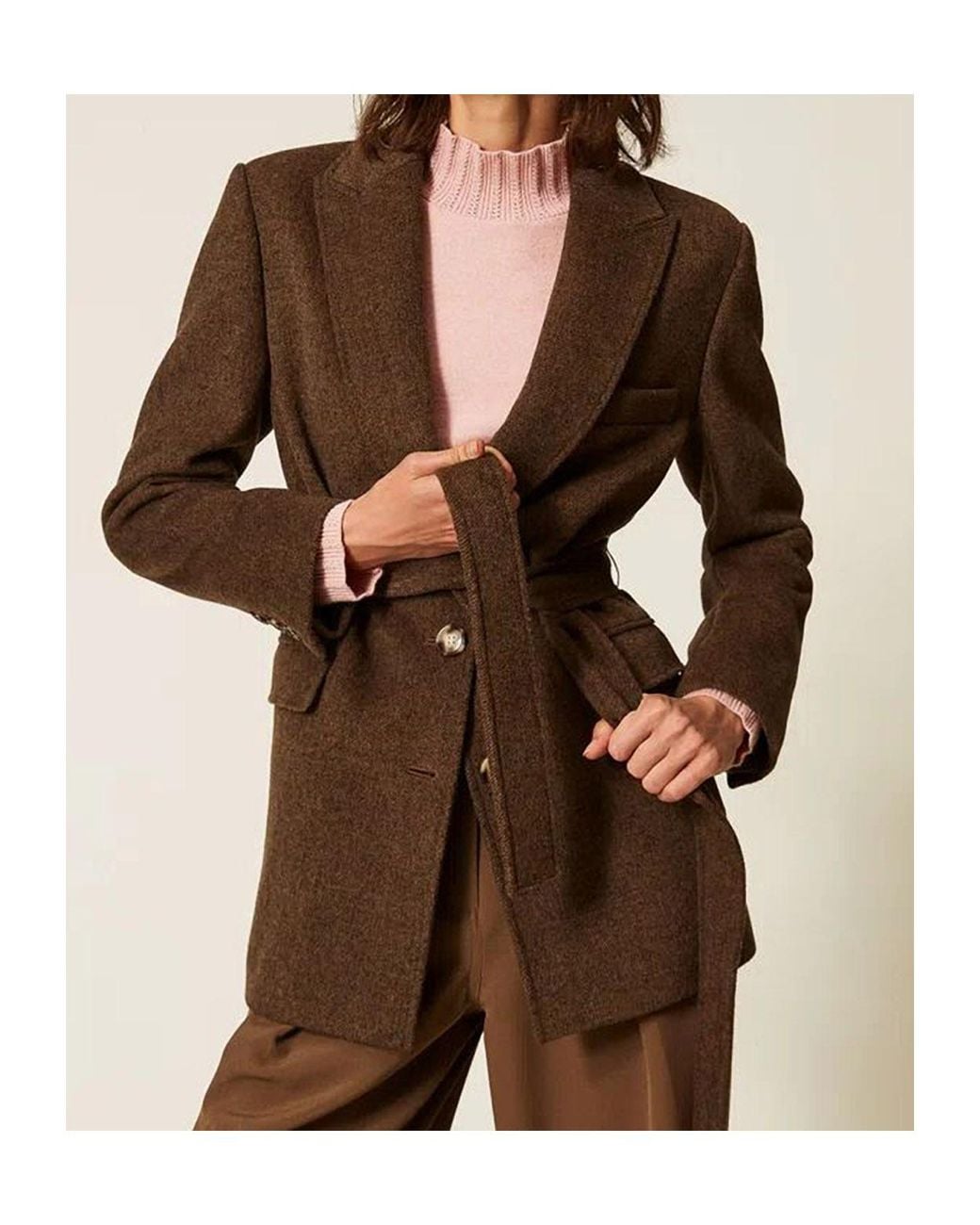 Twinset Brown Velvet-Finish Wool Blazer