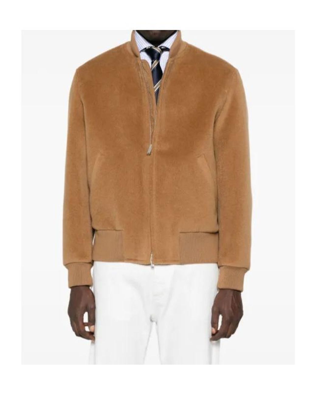 Lardini Brown Ribbed-Collar Wool Jacket for men