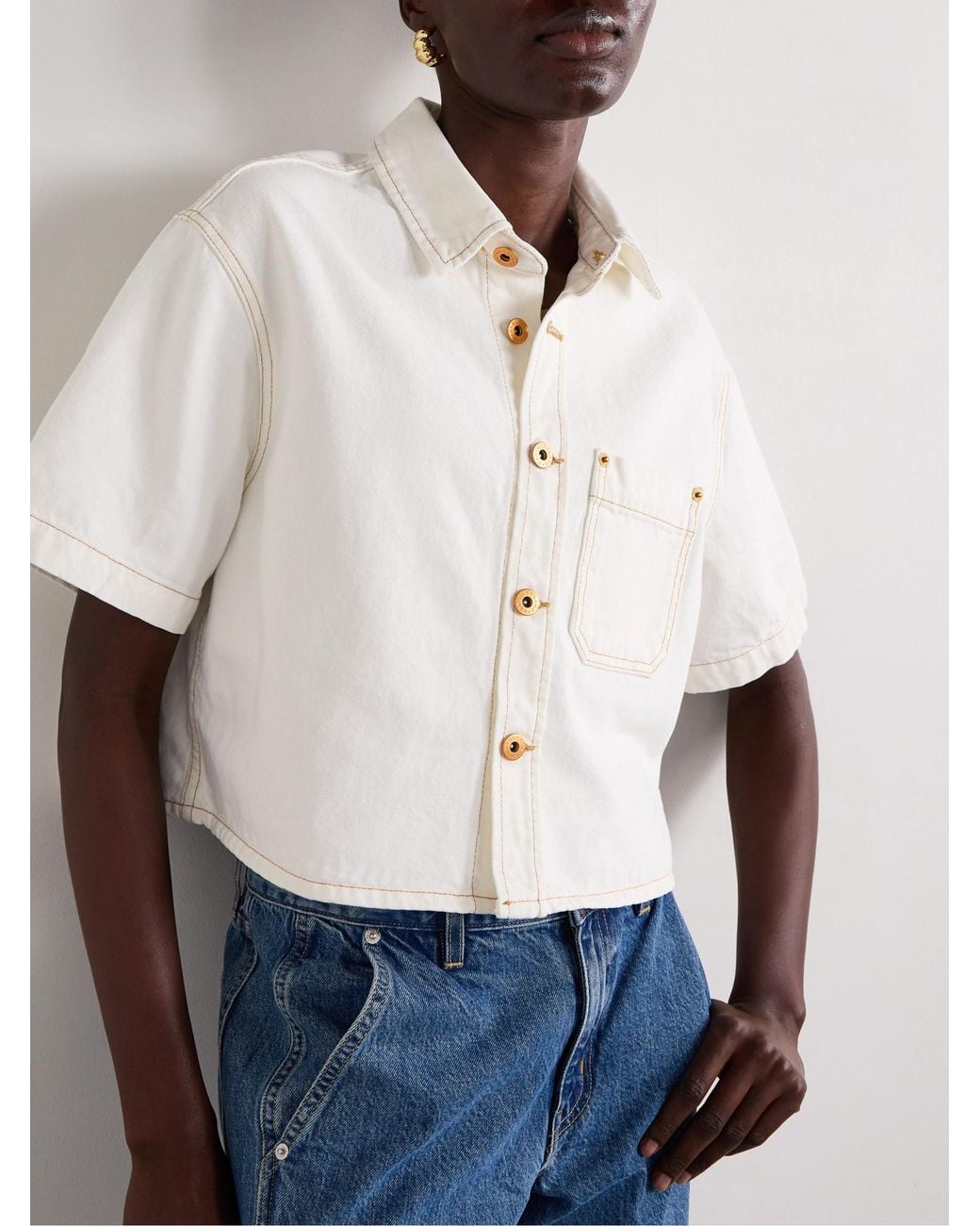 SLVRLAKE Denim White Textured Denim Shirt