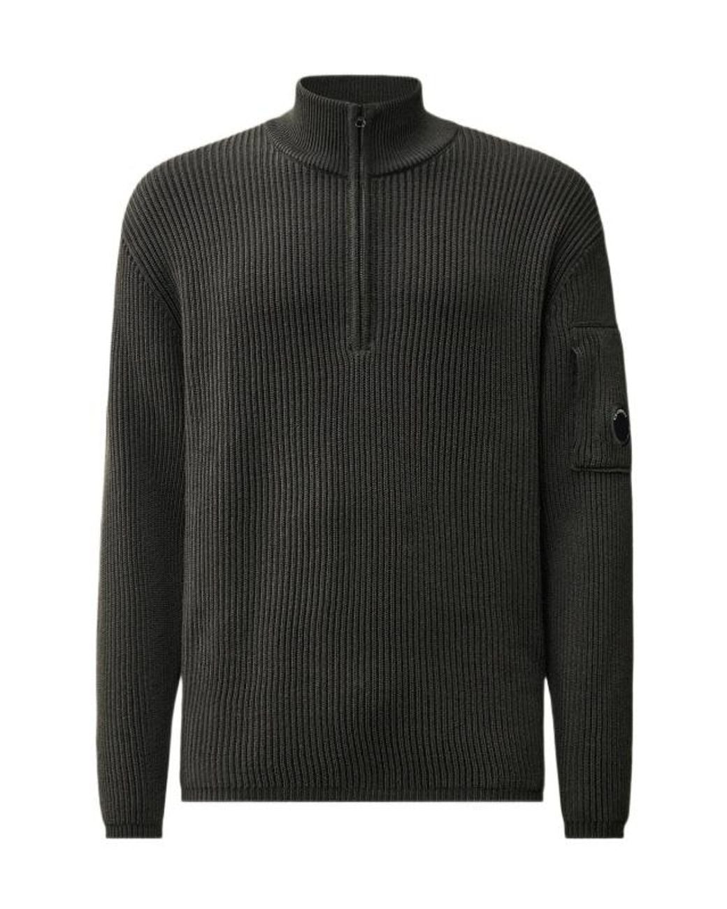 C P Company Black Zip Polo Knitted Sweater for men