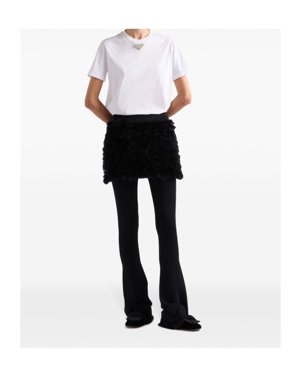 Prada White Triangle-Logo Embellished Crewneck T-Shirt