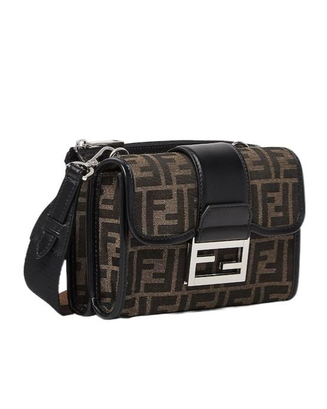 Fendi Black Double Baguette Ff Jacquard Crossbody Bag for men