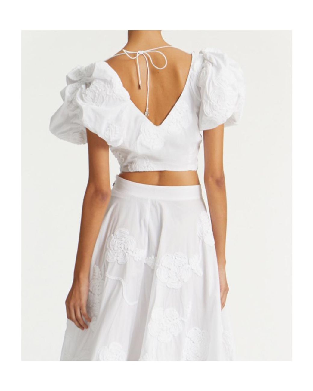 ROTATE BIRGER CHRISTENSEN White Puff-Sleeve Floral-Embroidered Top