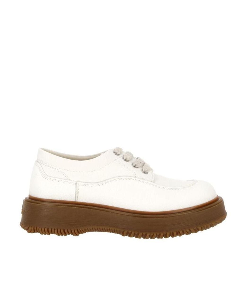 Hogan White Untraditional Round Toe Lace-Up Sneakers