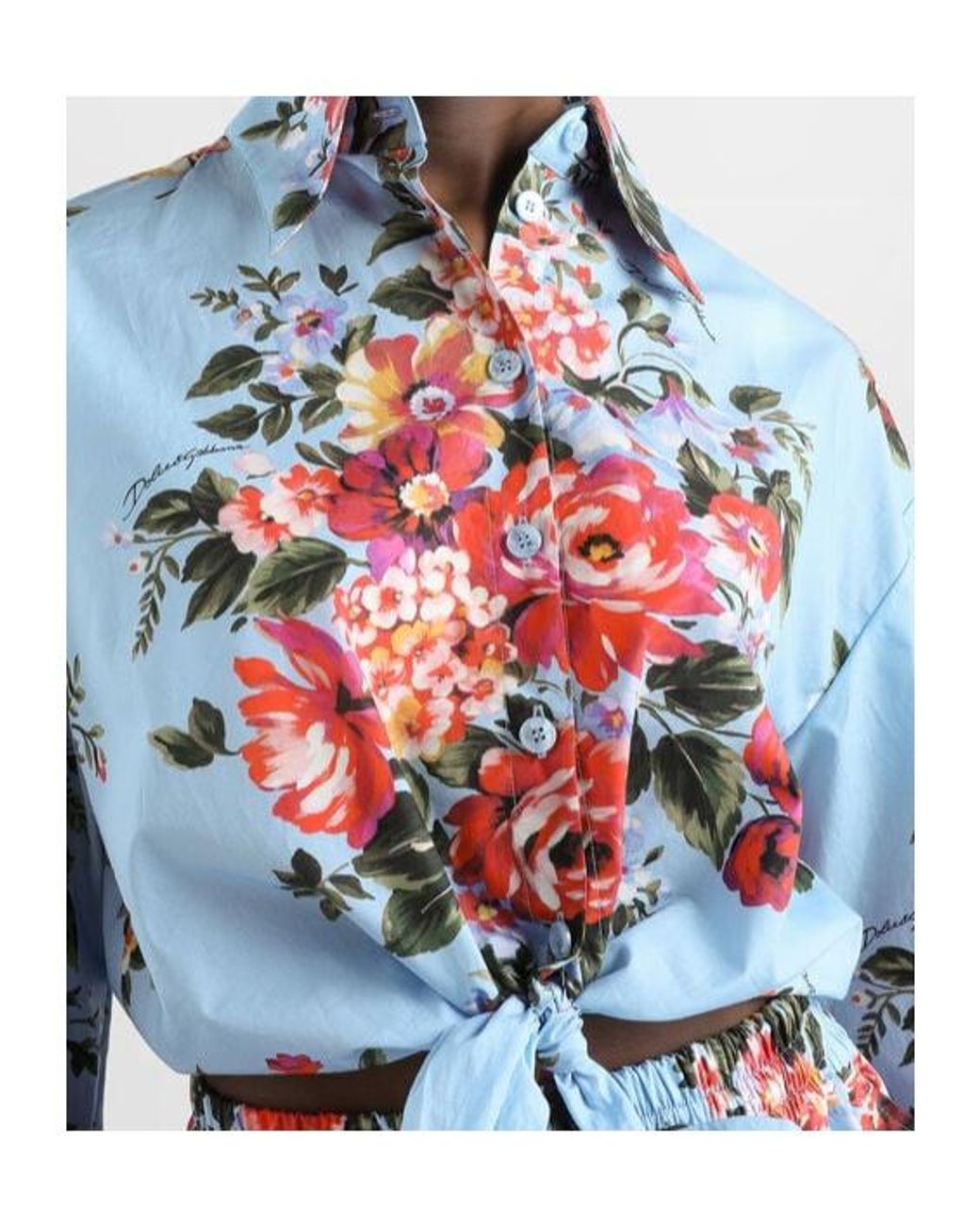 Dolce & Gabbana White Flower Bouquet-Printed Shirt
