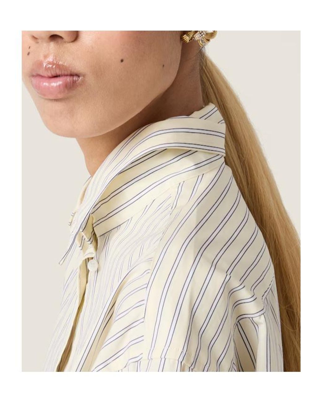 Miu Miu White Logo-Embroidered Buttoned Striped Shirt