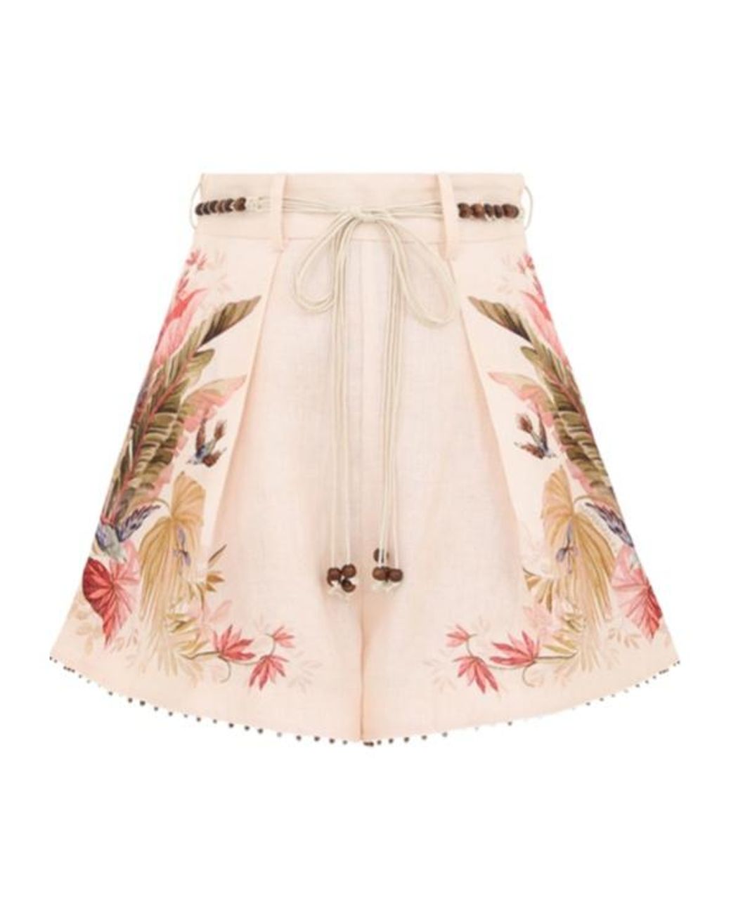 Zimmermann Natural Ascension Tuck Palm Floral Printed Shorts