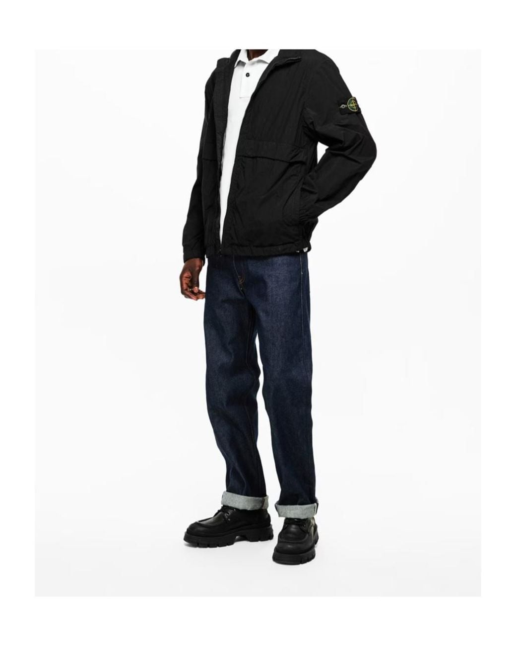 Stone Island Black Logo-Stamped Casual Jacket for men