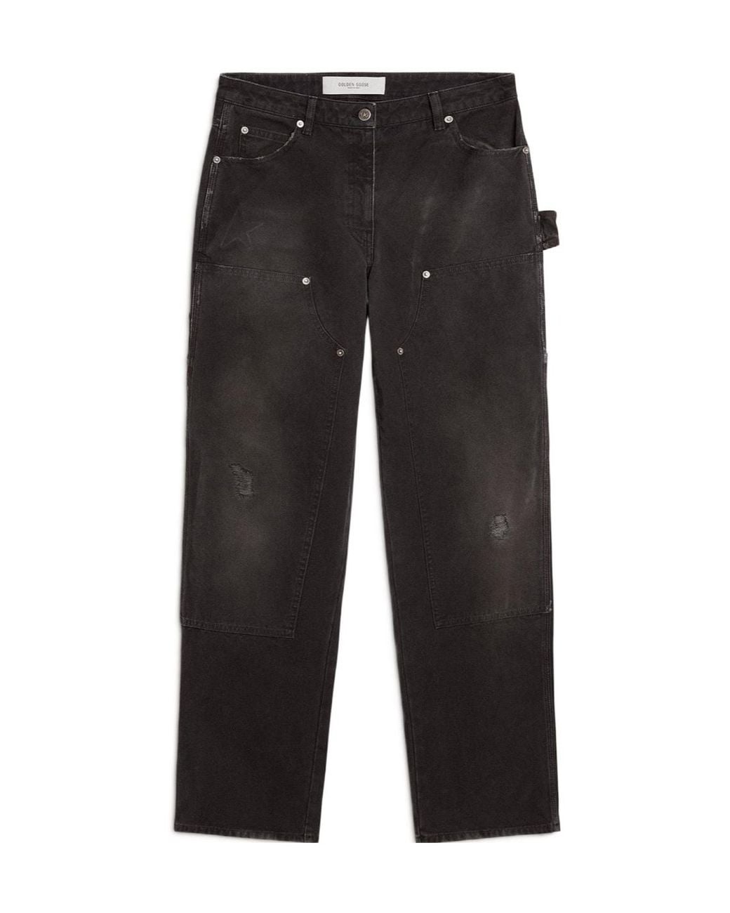 Golden Goose Deluxe Brand Black Distressed Cotton Jeans With Front Patches