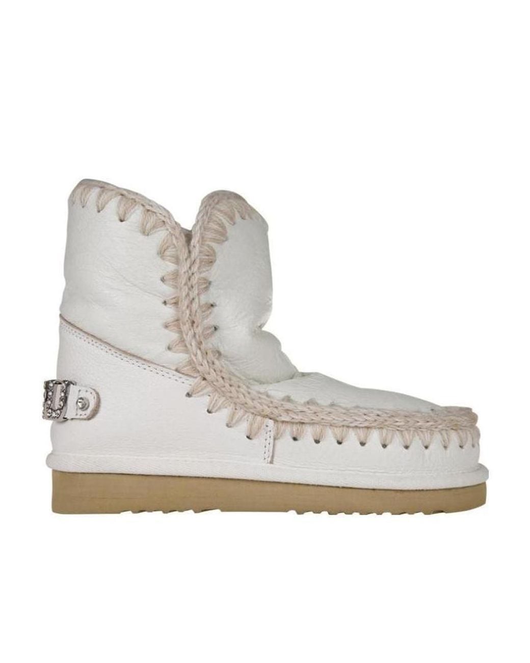 Mou Gray Contrast-Colored Stitching Snow Boots