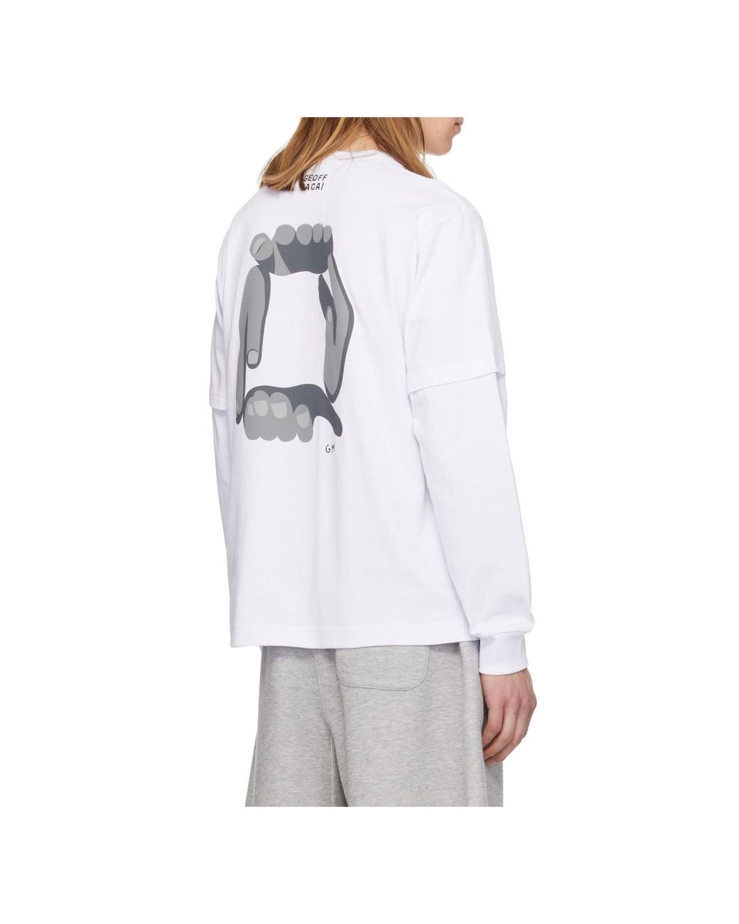 Sacai White Printed Long-Sleeved T-Shirt for men
