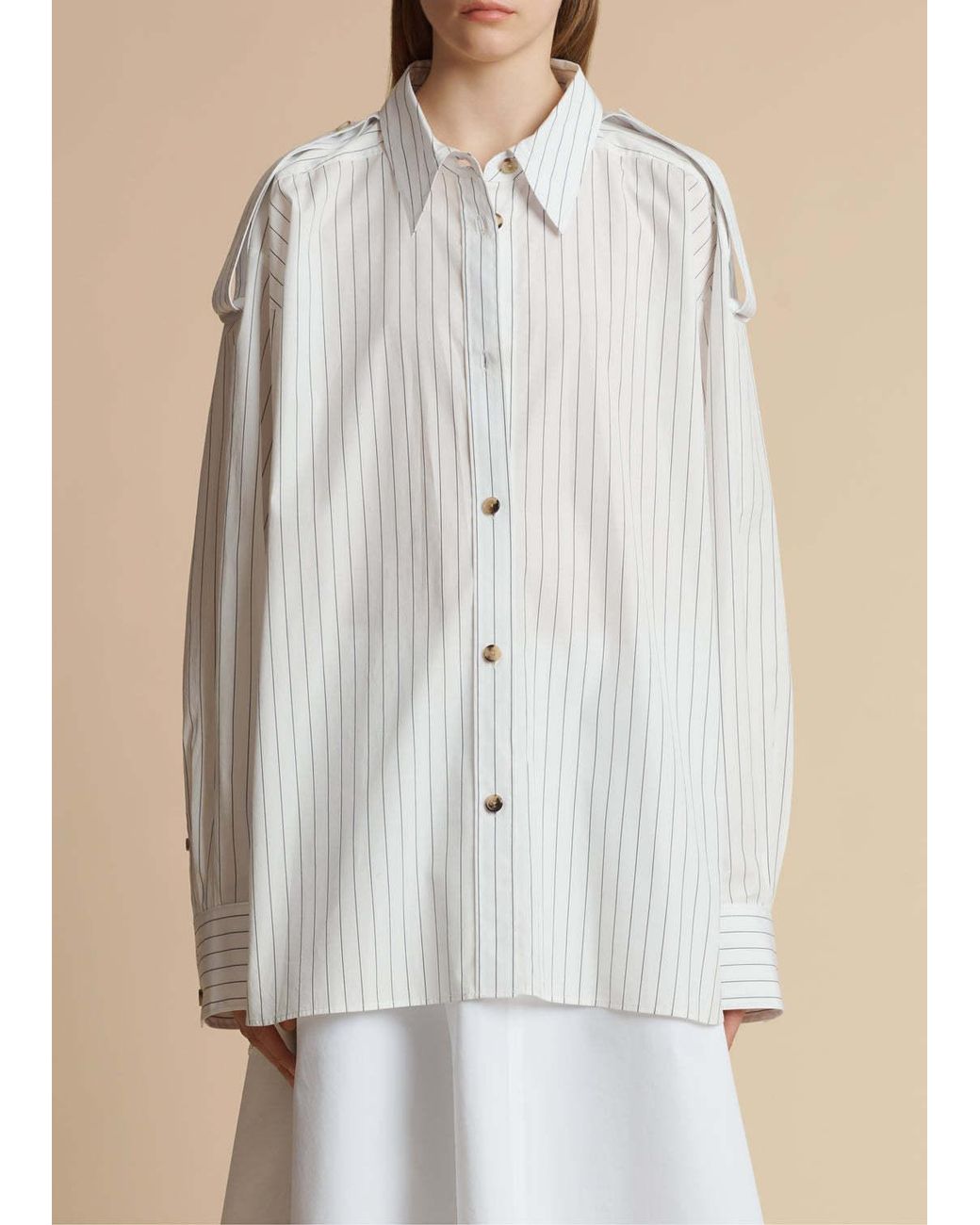 Khaite White The Tamal Striped Button-Up Shirt