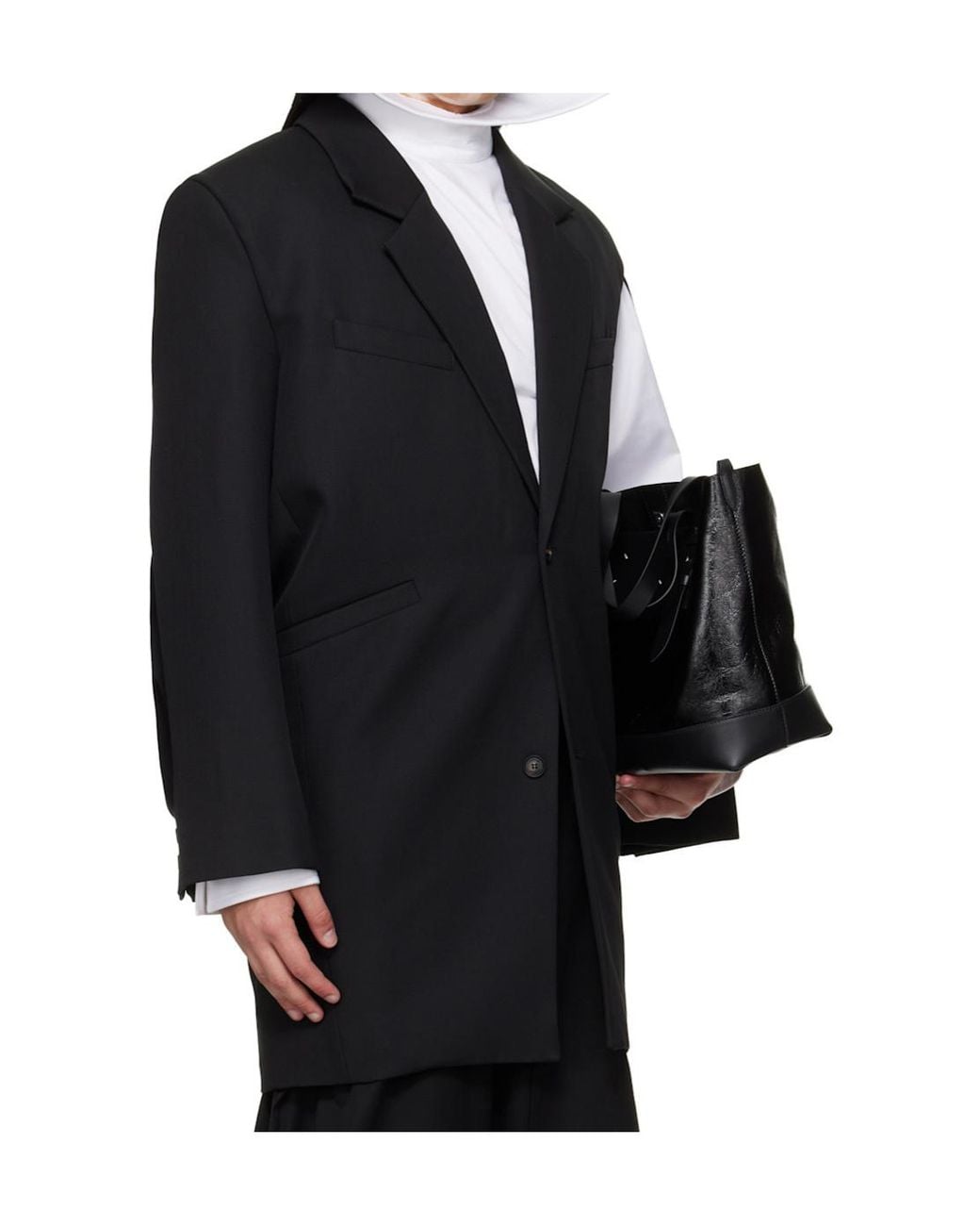 Egonlab Black Curved Vent Single-Breasted Wool Suit Jacket for men