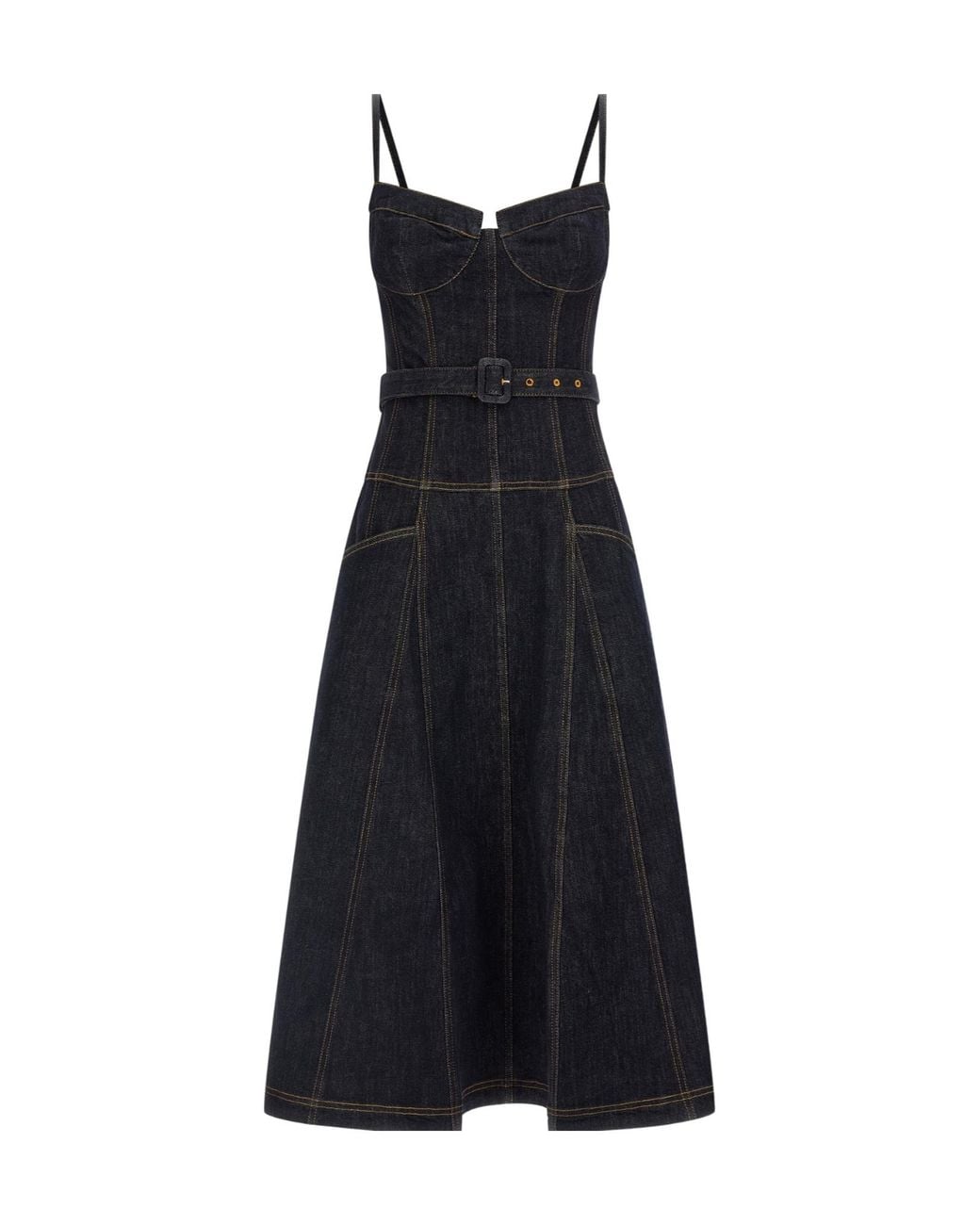 Self-Portrait Blue Denim Flared Midi Dress