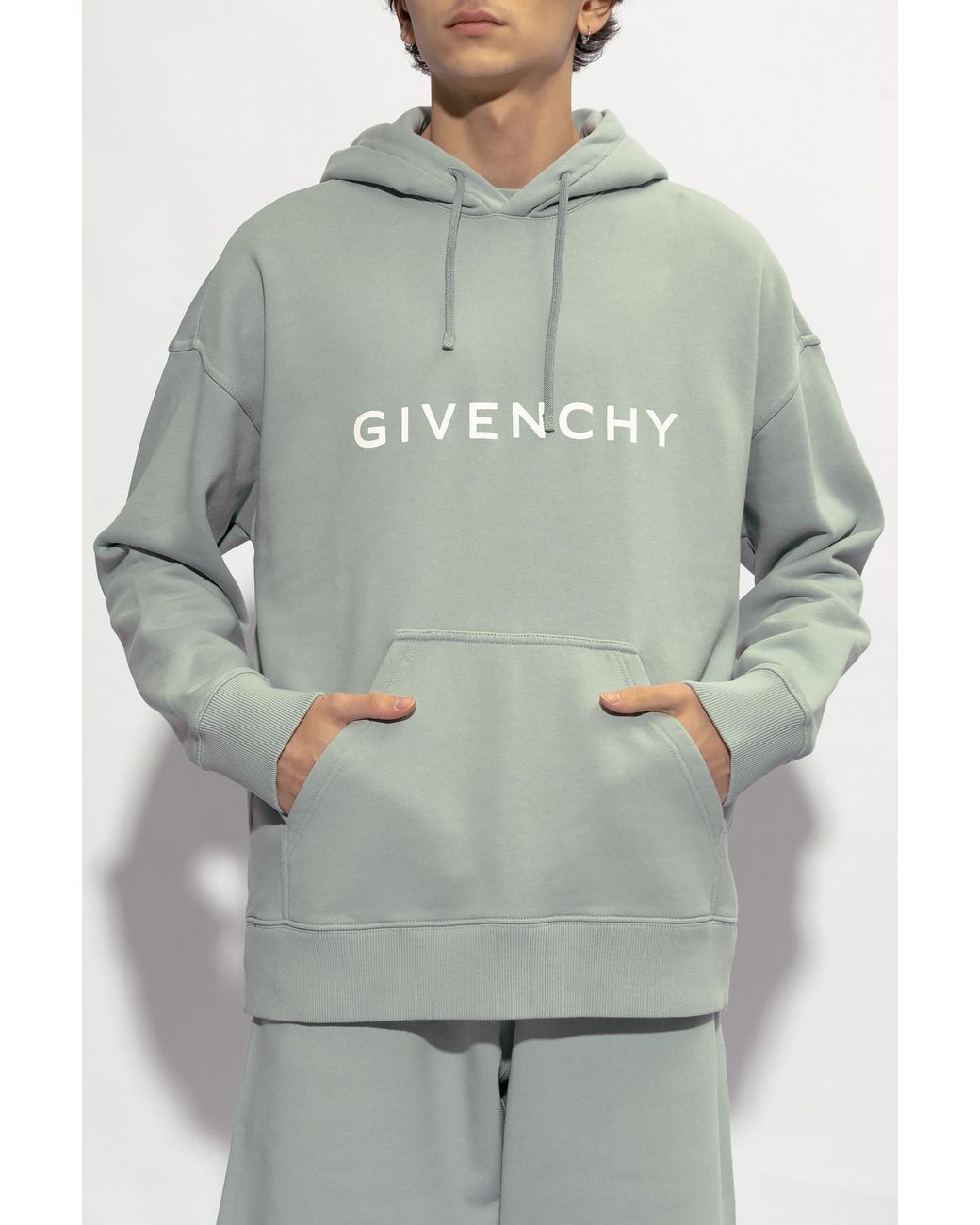 Givenchy Gray Logo Print Drawstring Hoodie for men