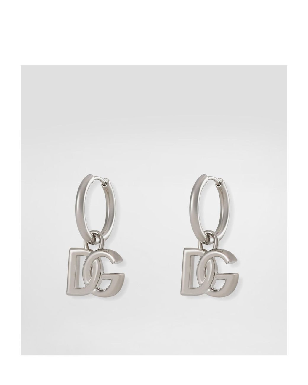 Dolce & Gabbana White Dg Logo Pendant Hoop Earrings for men