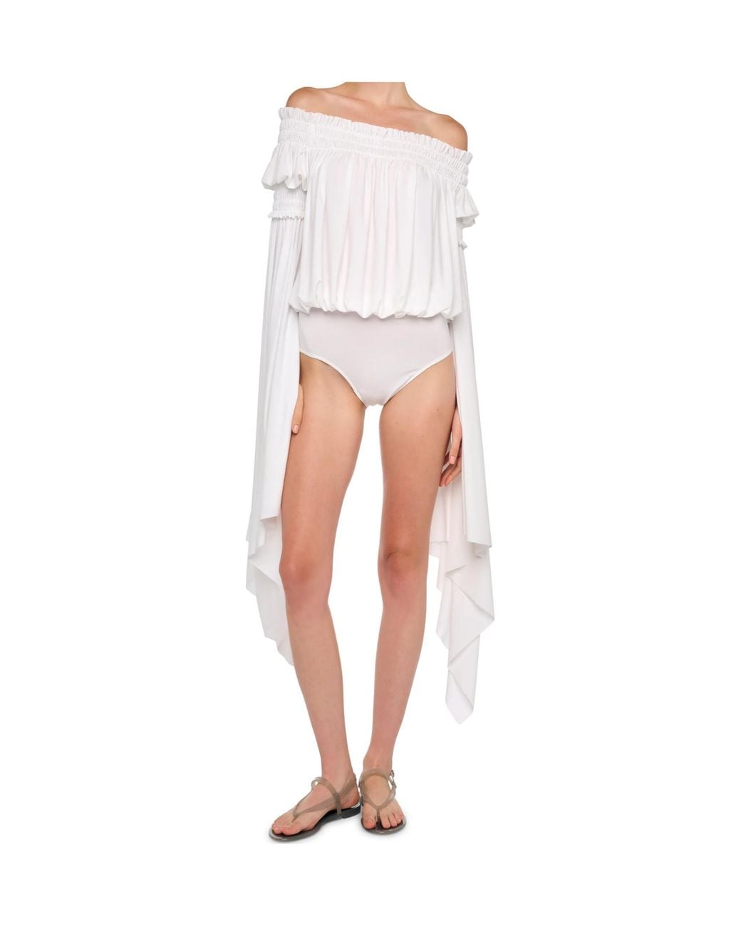 Norma Kamali White Handkerchief-Sleeve Bodysuit