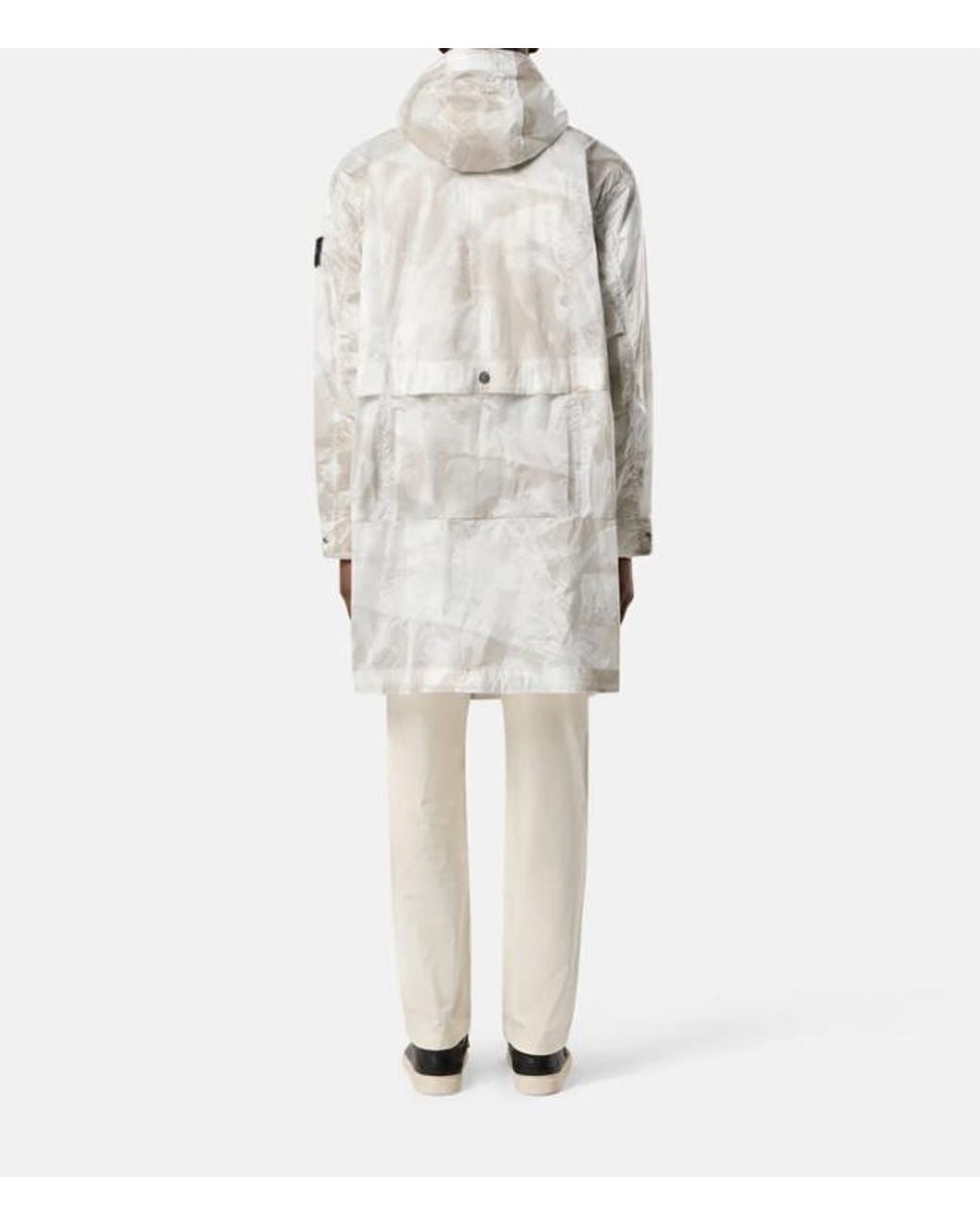 Stone Island White Camouflage Printed Hooded Coat for men