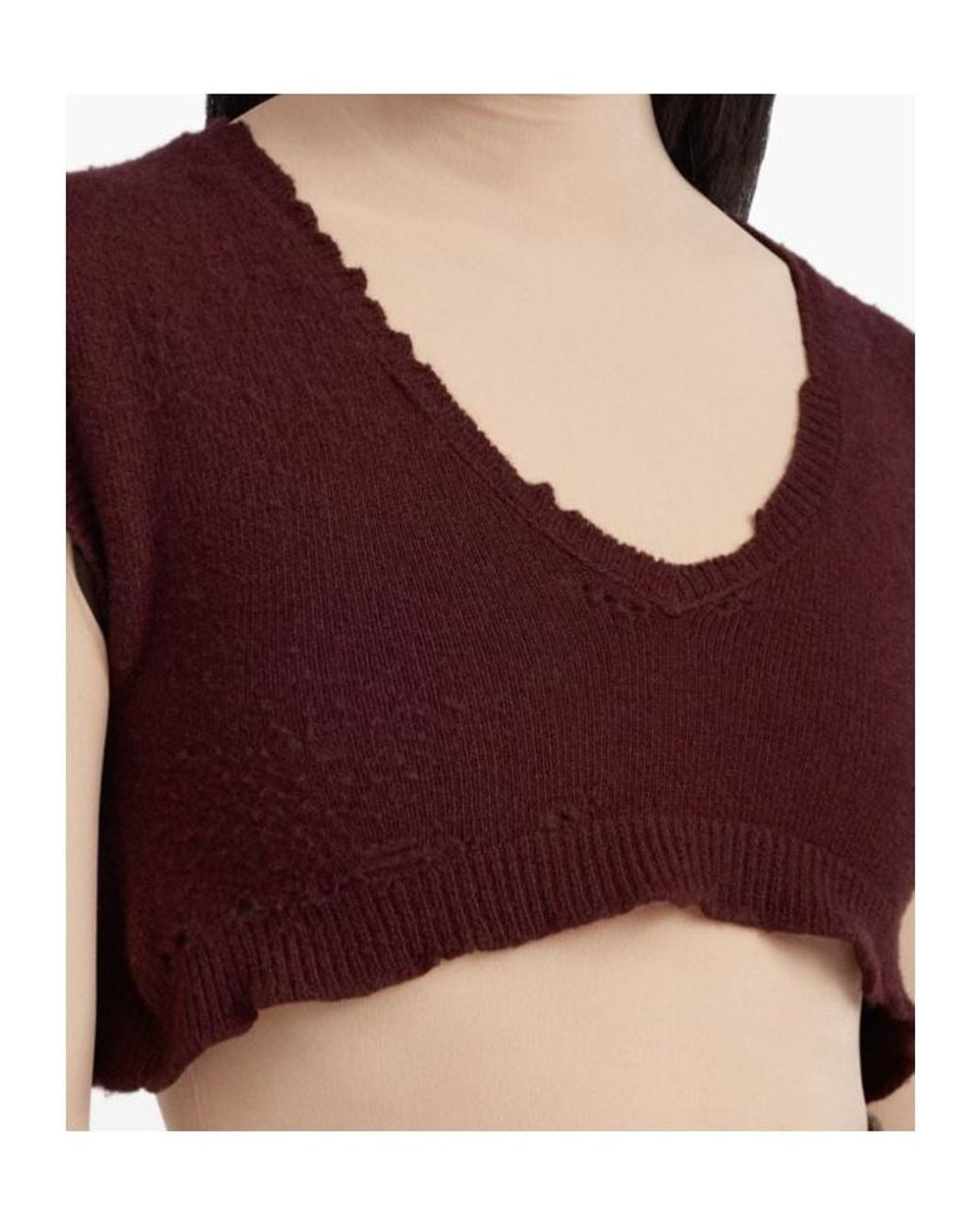 Maison Margiela Red Distressed Cropped Knitted Top