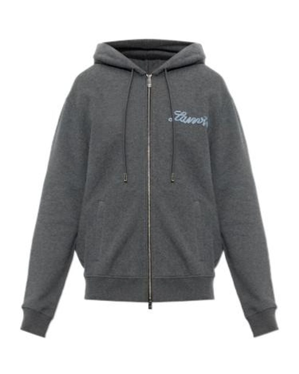 Lanvin Gray Logo Zip-Up Hoodie for men