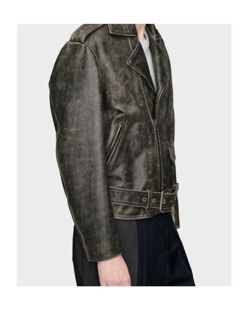 Maison Margiela Green Distressed Biker Jacket for men
