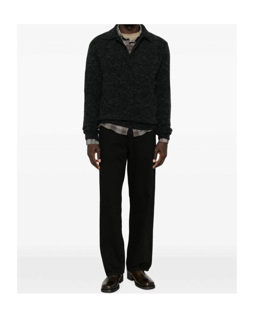 sunflower Black Long-Sleeved Knitted Polo Shirt for men