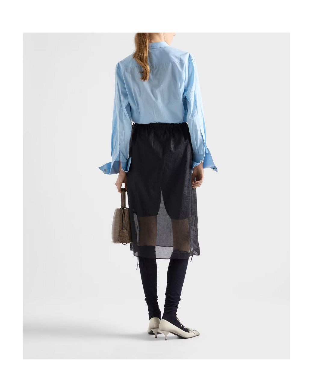 Prada Black Cotton Organdy Midi-Skirt