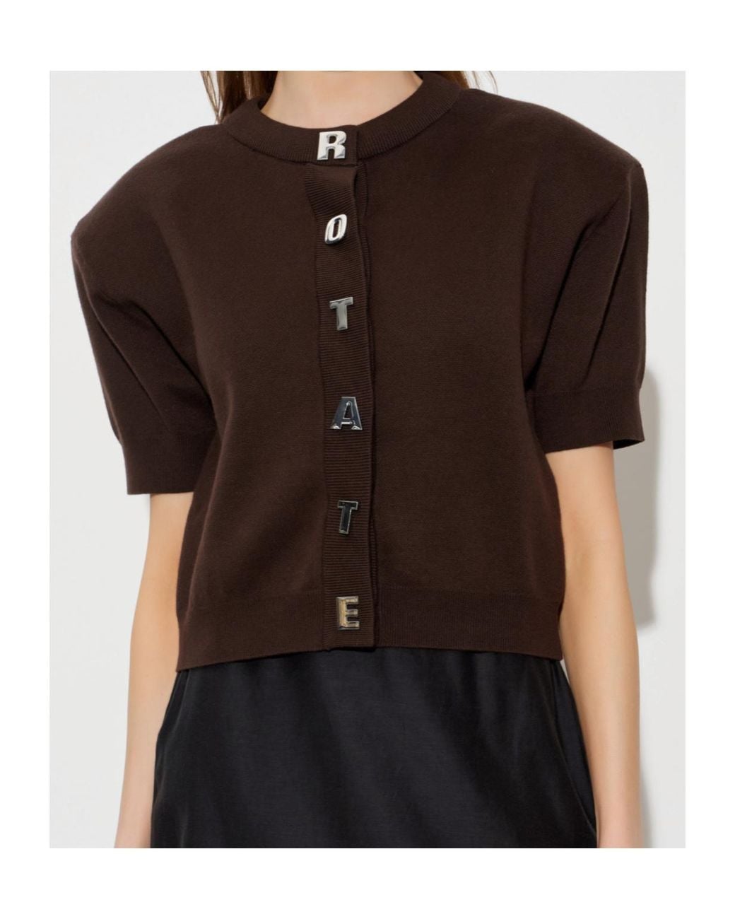 ROTATE BIRGER CHRISTENSEN Brown Logo Button Short-Sleeve Cardigan
