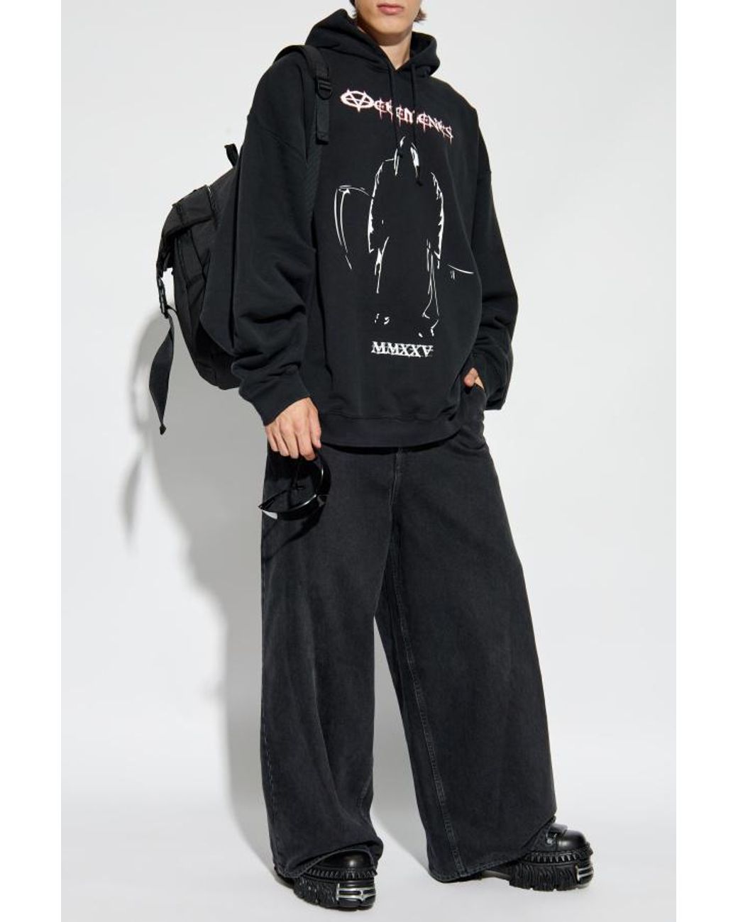 Vetements Black Graphic Printed Drawstring Hoodie for men