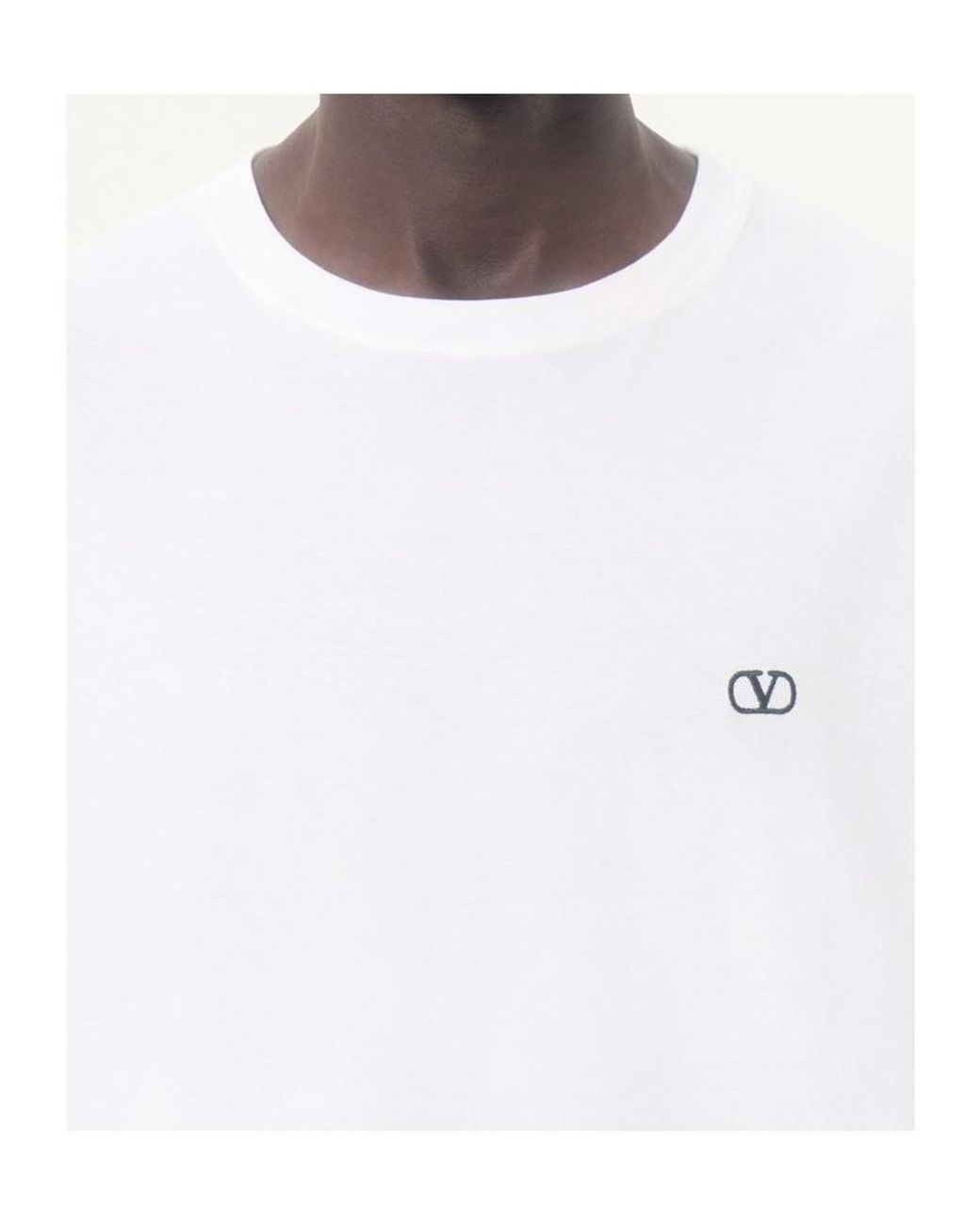 Valentino White Vlogo Embroidered Crewneck T-Shirt for men