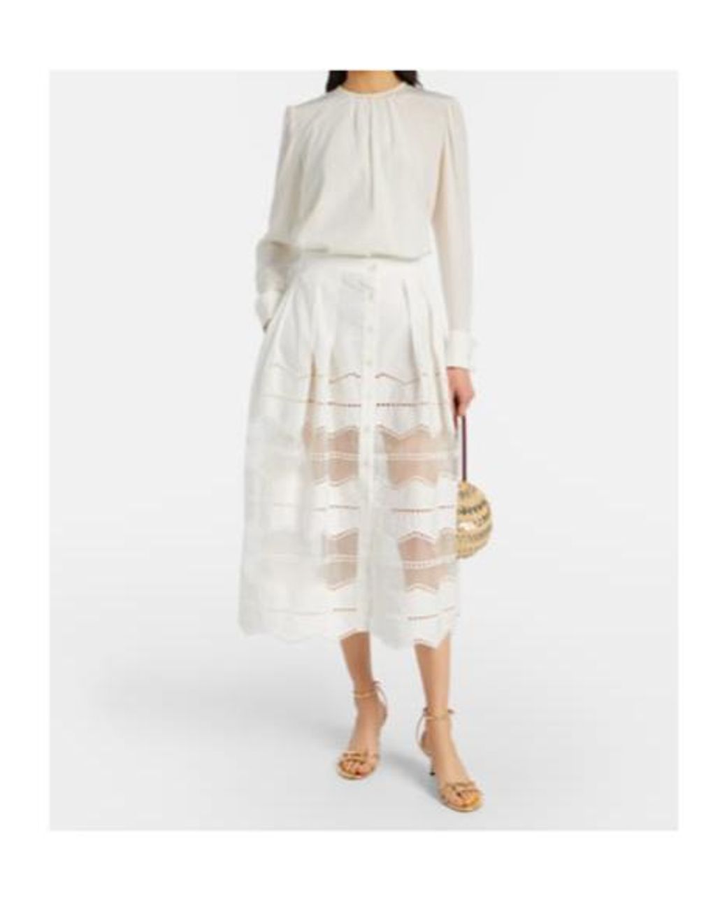 Elie Saab White Organza-Trimmed Cotton Midi Skirt
