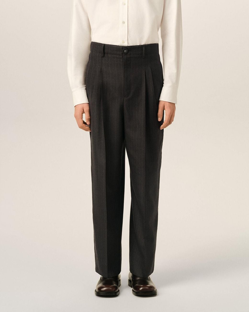 AMI Black Ami High-Waisted Carrot-Fit Striped Trousers for men