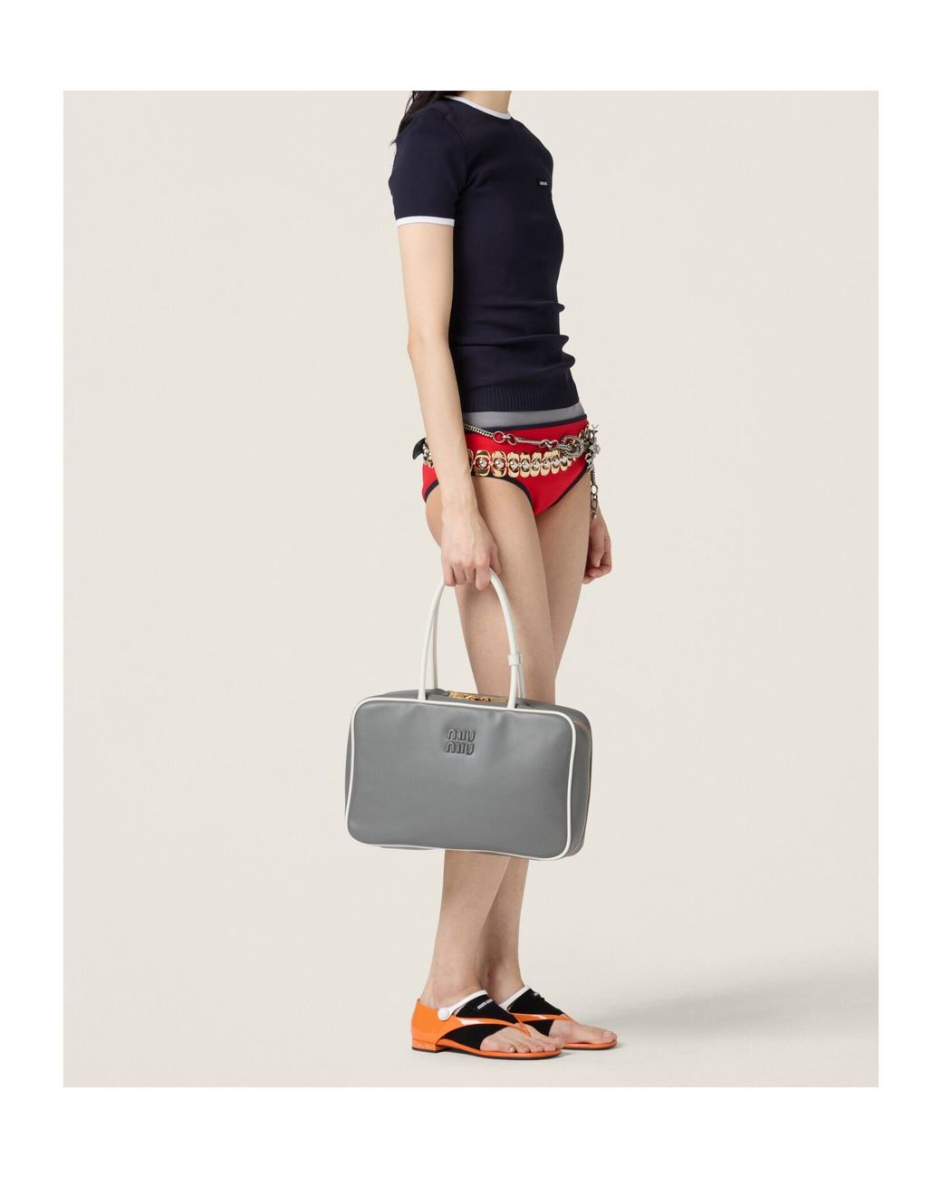 Miu Miu Gray Beau Zipped Tote Bag