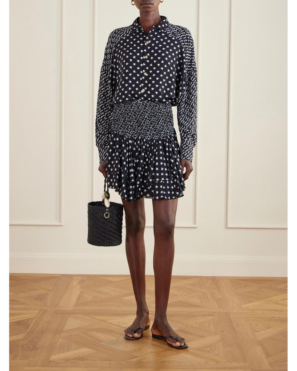 Donde Esteban Black Estrellitas Y Olas Ruffled Mini Skirt