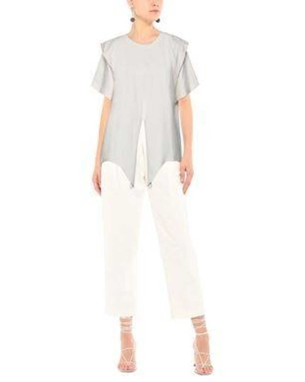 Isabel Marant White Short Sleeve T-Shirt With Ruffled Shoulders Split Tie Hem