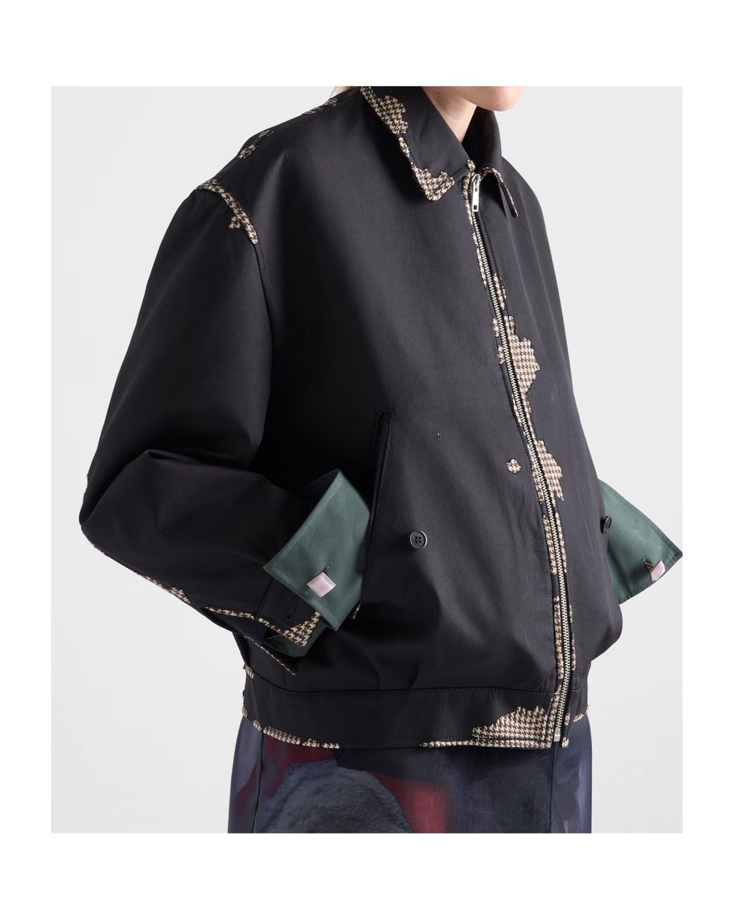 Prada Black Bonded Cotton And Houndstooth Jacket