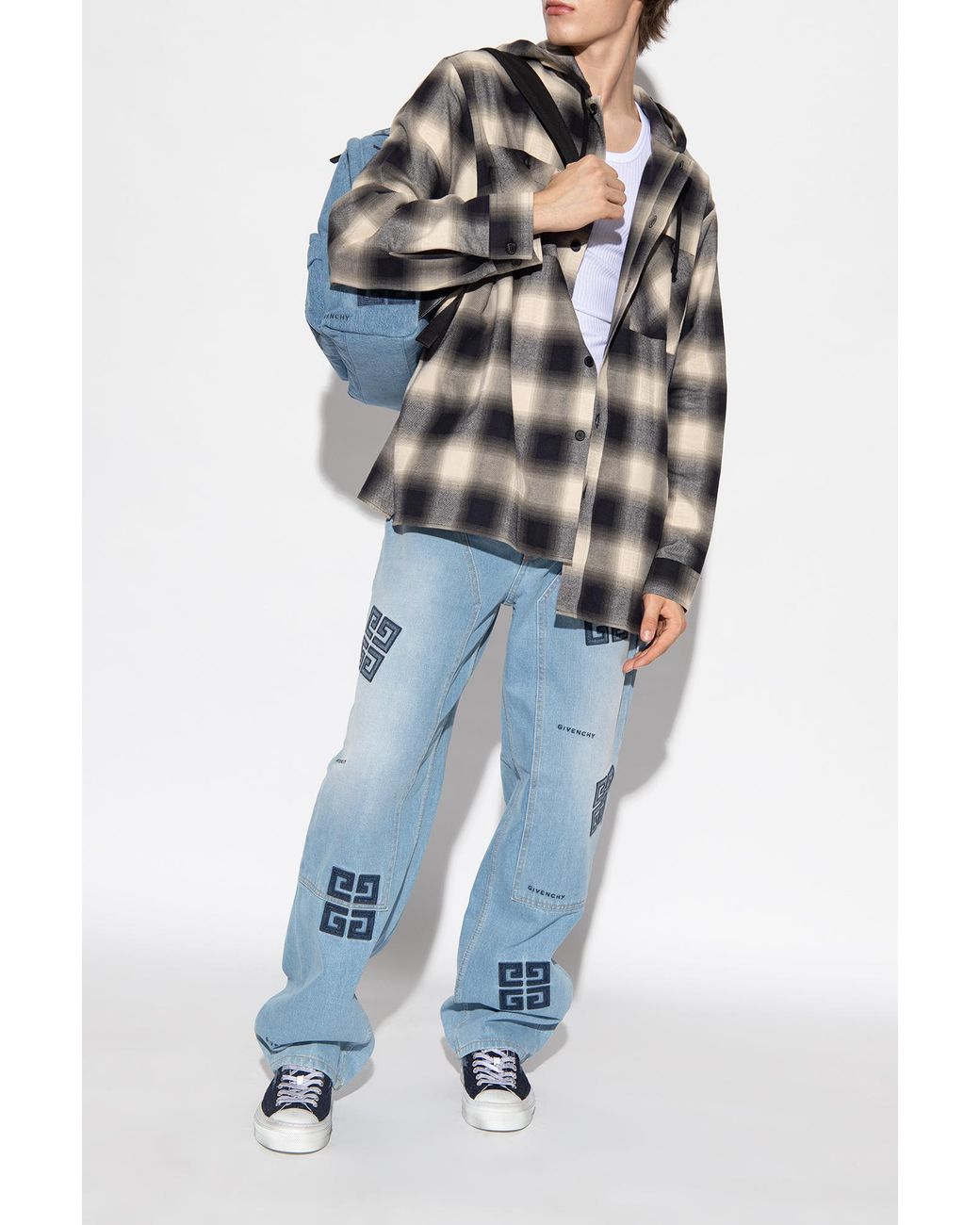 Givenchy Blue 4G Monogrammed Distressed Sneakers for men