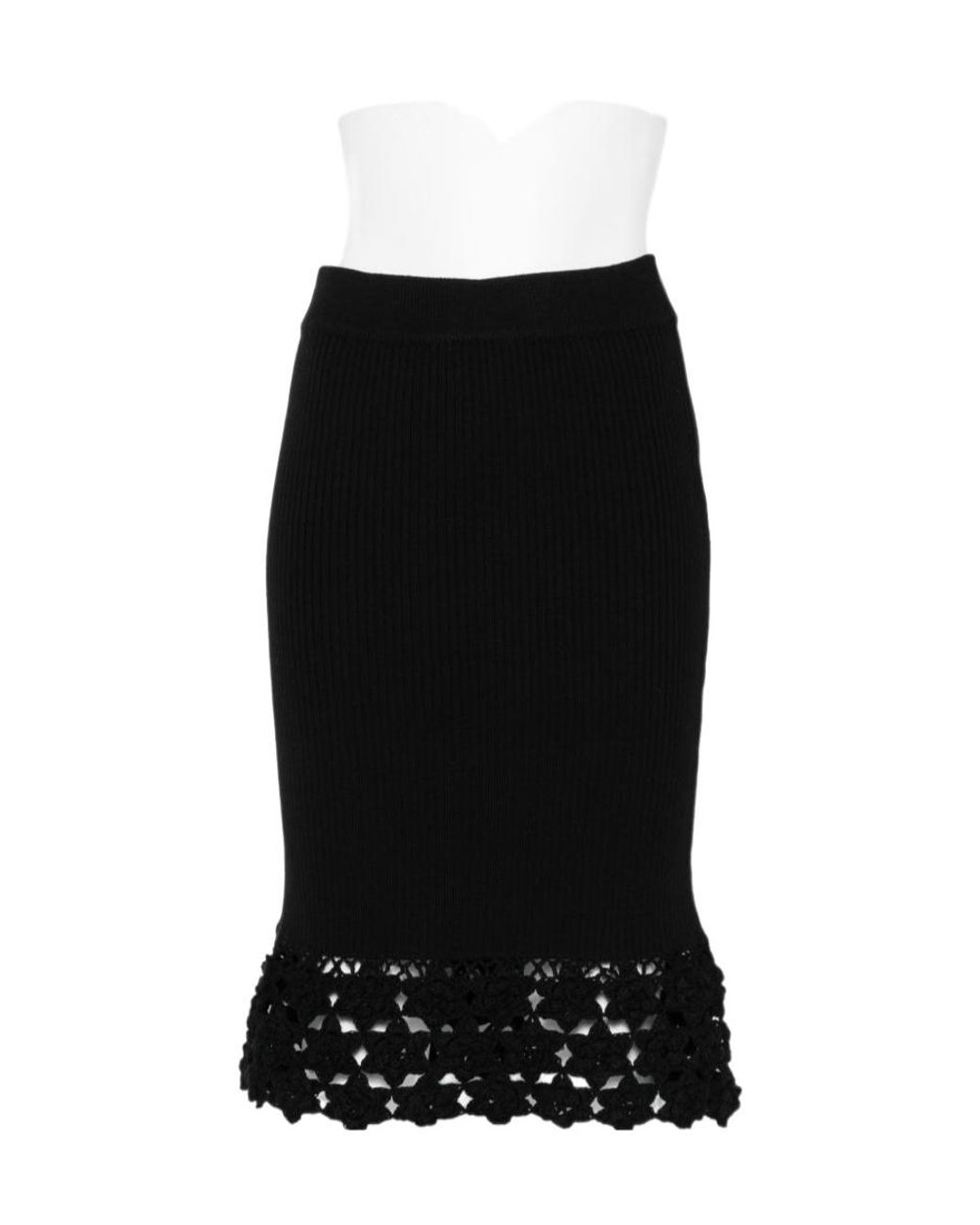 Ganni Black Crochet-Hem Knitted Midi Skirt