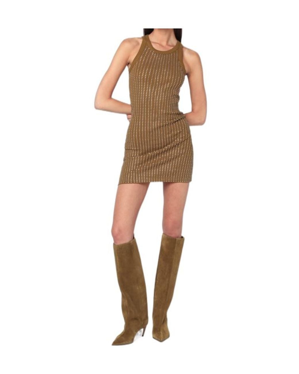 The Attico Natural Mini Dress With Rhinestones